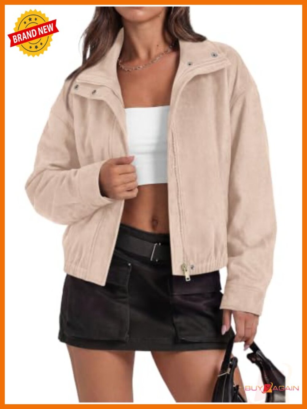 PRETTYGARDEN Lightweight Faux Suede Bomber Jacket Women's Zip Up Coat